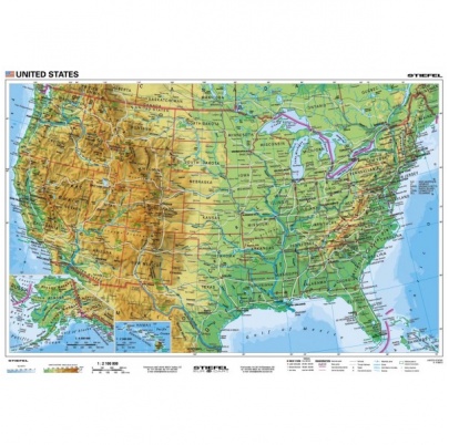 USA - všeobecnogeografická/politická, v AJ (A3)