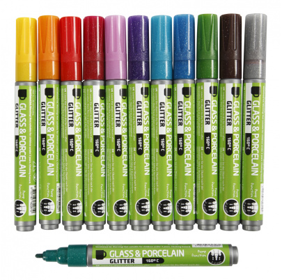 Glitrové fixky na sklo a porcelán - polopriehľadné